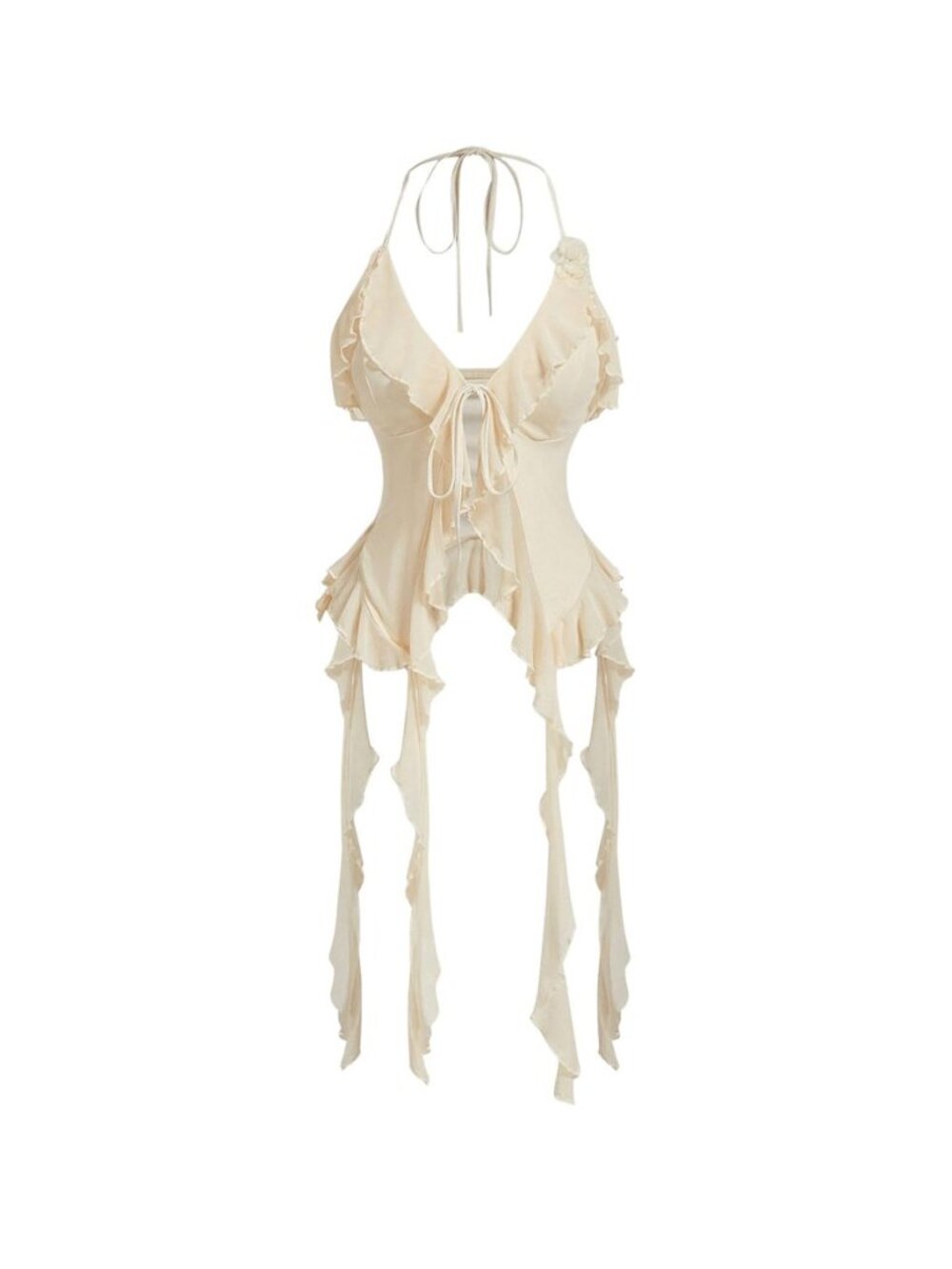 Women's 3D Flower Tie Front Ruffle Halter Top Tie Backless Camisole